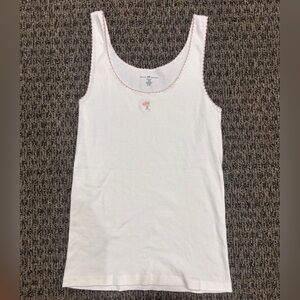 White Tank Top with Pink Embroidery